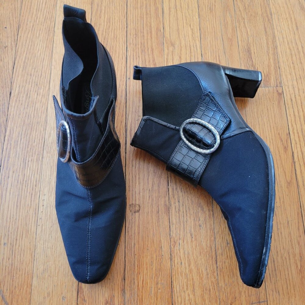 Brighton 10M TREVOR Leather Fabric Ankle Boots Decorative Buckle‎